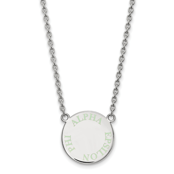 Sterling Rhodium-plate Alpha Epsilon Phi Text Small  Enamel Pendant 18" Necklace - Picture 1 of 1